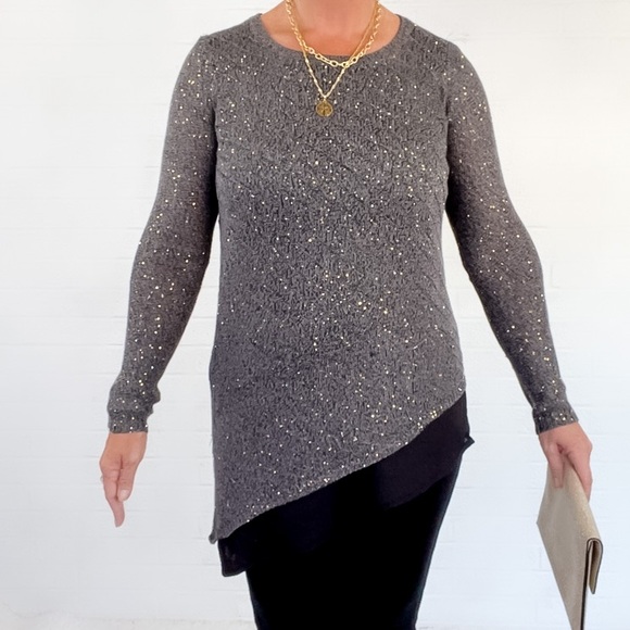 Apt.9 Gray Sequin Asymmetrical Sweater - Small - Picture 5 of 11